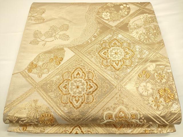 平和屋着物◎六通柄袋帯　道長花文　金糸　正絹　逸品　CAAV3460ft