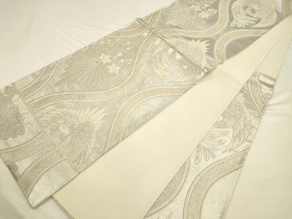 平和屋着物◎六通柄袋帯　唐織　立涌鳳凰花文　銀糸　正絹　逸品　CAAV3480ft