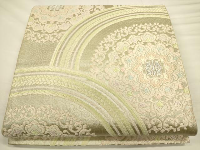平和屋着物◎六通柄袋帯　花青海波　銀糸　正絹　逸品　CAAV3482ft
