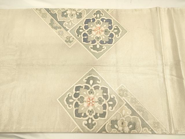 平和屋着物◎太鼓柄袋帯　作家物　正倉院花文　銀彩　正絹　逸品　CAAV3556ft