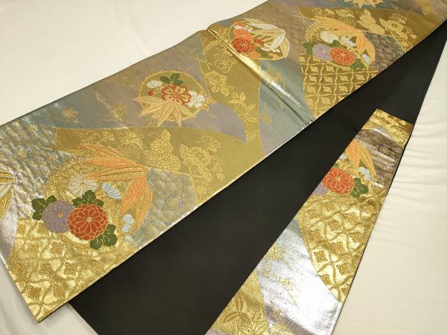 平和屋着物◎六通柄袋帯 唐織 笹花丸文 金銀糸 正絹 逸品