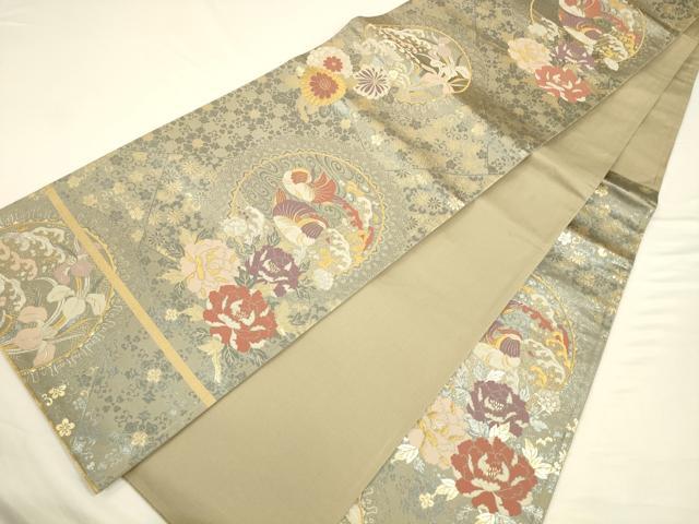 平和屋着物◎六通柄袋帯 鴛鴦花丸文 金銀糸 正絹 逸品 CAAV3576ft