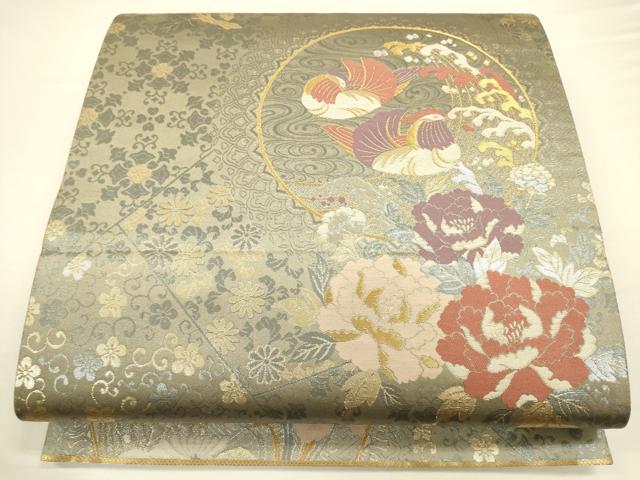 平和屋着物◎六通柄袋帯 鴛鴦花丸文 金銀糸 正絹 逸品 CAAV3576ft