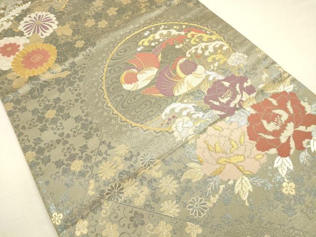 平和屋着物◎六通柄袋帯 鴛鴦花丸文 金銀糸 正絹 逸品 CAAV3576ft
