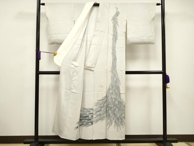 平和屋着物▽訪問着 単衣 孔雀文 金彩 正絹 逸品 CAAV3687dy