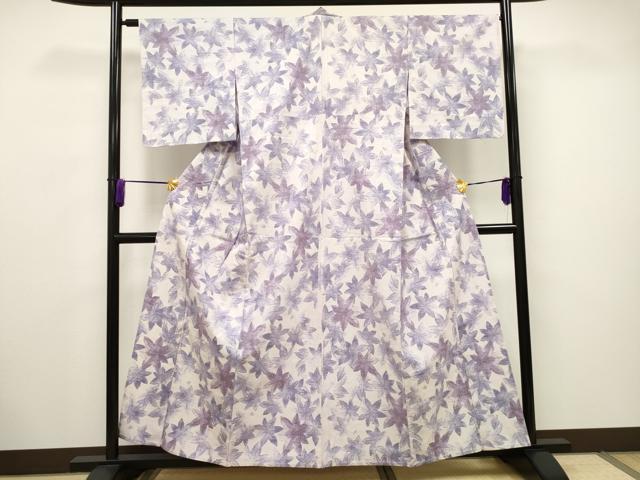平和屋着物▽上質な紬 単衣 楓文 正絹 逸品 CAAV3689dy
