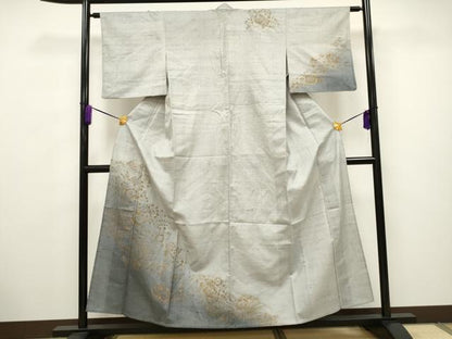 平和屋着物▽訪問着 単衣 紬地 辻が花 金彩 正絹 逸品 CAAV3690dy