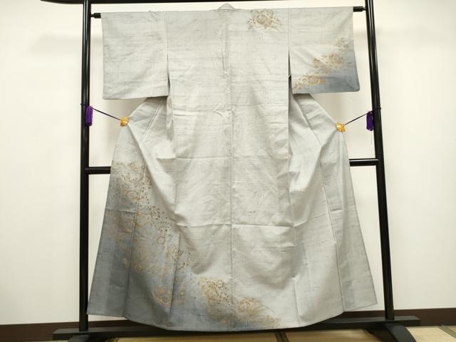 平和屋着物▽訪問着 単衣 紬地 辻が花 金彩 正絹 逸品 CAAV3690dy