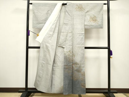 平和屋着物▽訪問着 単衣 紬地 辻が花 金彩 正絹 逸品 CAAV3690dy