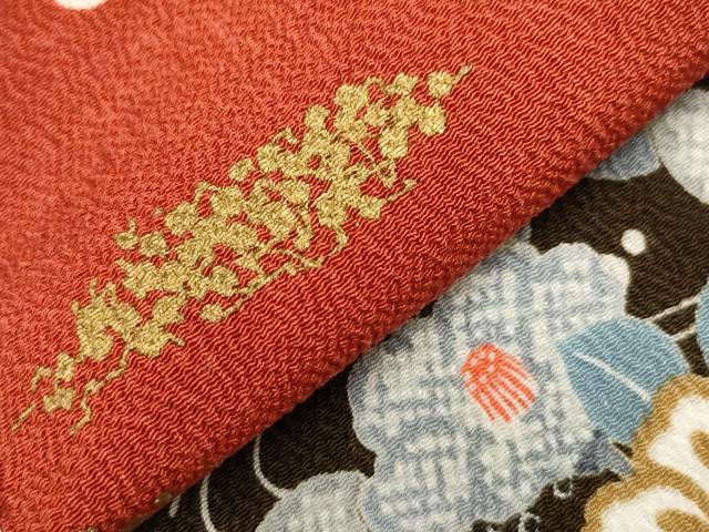 平和屋着物▽上質な小紋 単衣 地紙枝椿文 金彩 鬼しぼ縮緬 正絹 逸品 CAAV3691dy