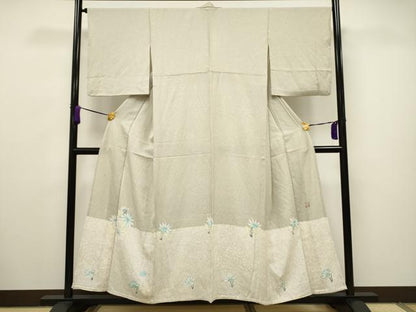 平和屋着物▽色留訪問着　単衣　作家物　草花文　たたき染め　正絹　逸品　CAAV3695dy
