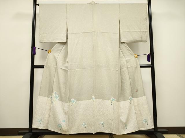 平和屋着物▽色留訪問着　単衣　作家物　草花文　たたき染め　正絹　逸品　CAAV3695dy