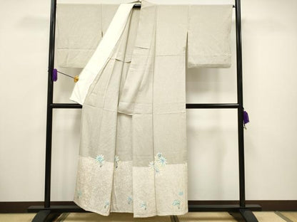 平和屋着物▽色留訪問着　単衣　作家物　草花文　たたき染め　正絹　逸品　CAAV3695dy
