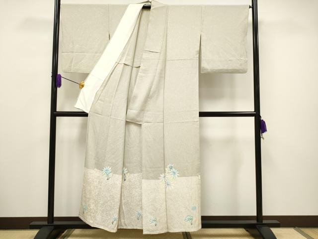 平和屋着物▽色留訪問着　単衣　作家物　草花文　たたき染め　正絹　逸品　CAAV3695dy