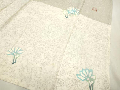 平和屋着物▽色留訪問着　単衣　作家物　草花文　たたき染め　正絹　逸品　CAAV3695dy