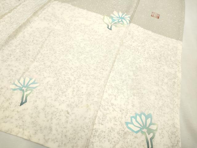 平和屋着物▽色留訪問着　単衣　作家物　草花文　たたき染め　正絹　逸品　CAAV3695dy