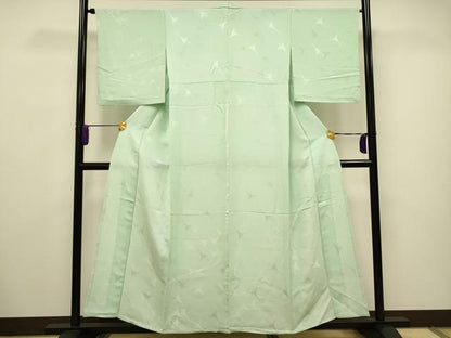 平和屋着物▽上質な色無地 単衣 飛鶴地紋 夏虫色 正絹 逸品 CAAV3697dy
