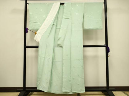 平和屋着物▽上質な色無地 単衣 飛鶴地紋 夏虫色 正絹 逸品 CAAV3697dy