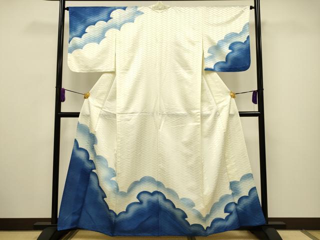 平和屋着物▽訪問着 単衣 雲重ね文 暈し染め 洗える着物 CAAV3698dy