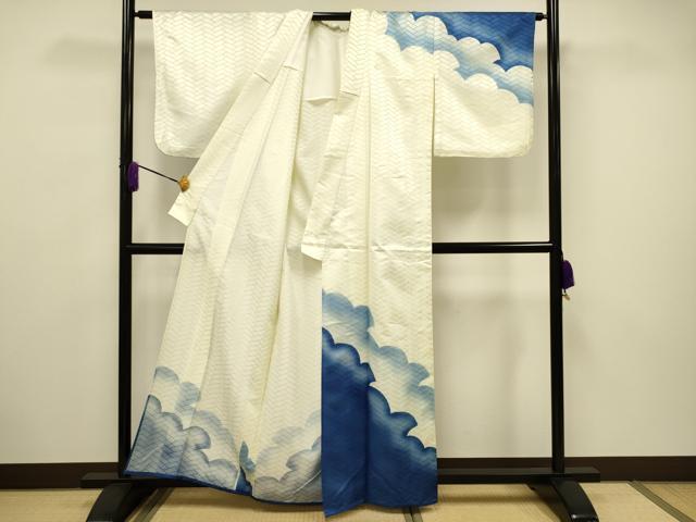 平和屋着物▽訪問着 単衣 雲重ね文 暈し染め 洗える着物 CAAV3698dy