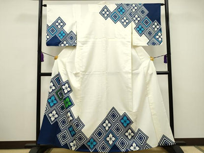 平和屋着物▽訪問着 単衣 菱花文 洗える着物 CAAV3705dy