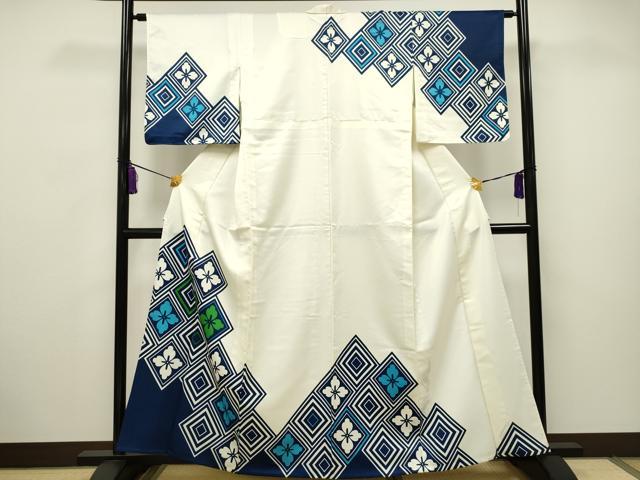 平和屋着物▽訪問着 単衣 菱花文 洗える着物 CAAV3705dy