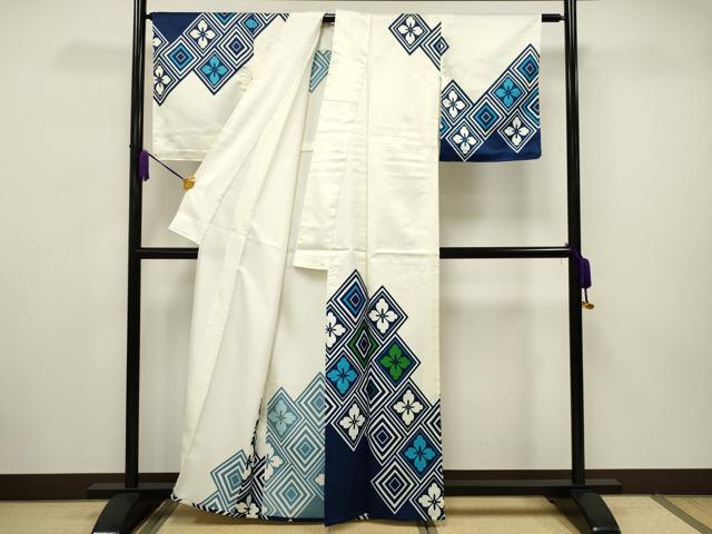 平和屋着物▽訪問着 単衣 菱花文 洗える着物 CAAV3705dy