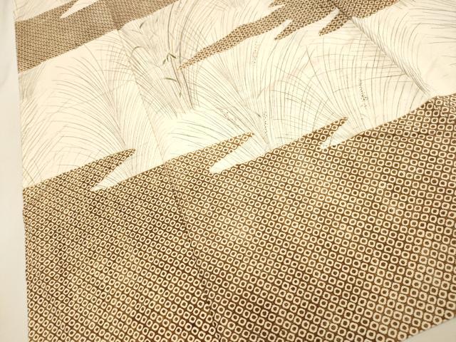 平和屋着物▽訪問着 単衣 紬地 草花文 正絹 逸品 CAAV3707dy