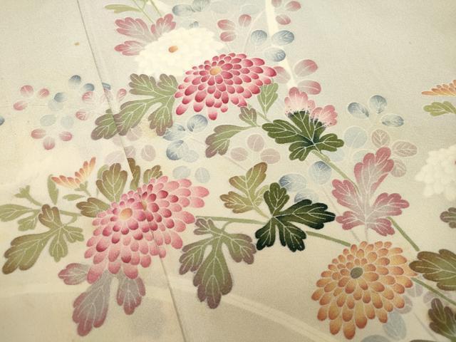 平和屋着物▽訪問着　単衣　友禅　作家物　草花文　暈し染め　正絹　逸品　CAAV3712dy