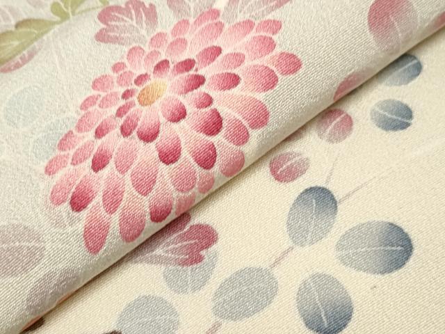 平和屋着物▽訪問着　単衣　友禅　作家物　草花文　暈し染め　正絹　逸品　CAAV3712dy