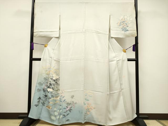 平和屋着物▽訪問着 単衣 友禅 作家物 花鳥文 暈し染め 正絹 逸品 CAAV3713dy