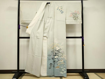 平和屋着物▽訪問着 単衣 友禅 作家物 花鳥文 暈し染め 正絹 逸品 CAAV3713dy