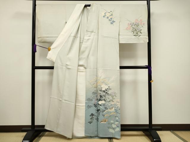 平和屋着物▽訪問着 単衣 友禅 作家物 花鳥文 暈し染め 正絹 逸品 CAAV3713dy
