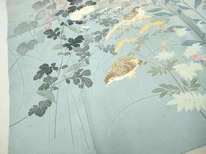 平和屋着物▽訪問着 単衣 友禅 作家物 花鳥文 暈し染め 正絹 逸品 CAAV3713dy