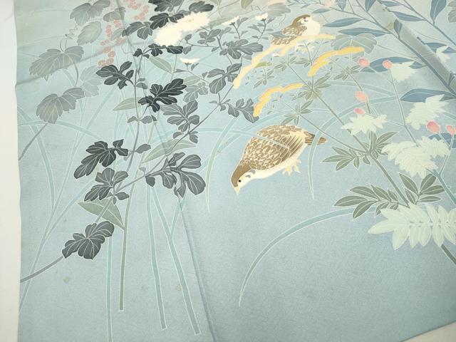 平和屋着物▽訪問着 単衣 友禅 作家物 花鳥文 暈し染め 正絹 逸品 CAAV3713dy