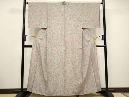 平和屋着物▽上質な小紋 単衣 更紗花文 正絹 逸品 CAAV3714dy