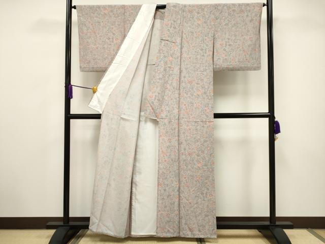 平和屋着物▽上質な小紋 単衣 更紗花文 正絹 逸品 CAAV3714dy