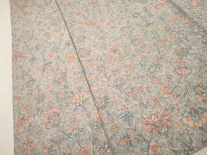 平和屋着物▽上質な小紋 単衣 更紗花文 正絹 逸品 CAAV3714dy