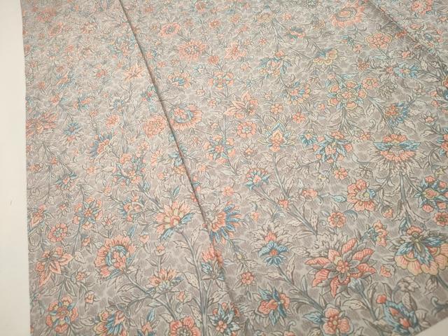 平和屋着物▽上質な小紋 単衣 更紗花文 正絹 逸品 CAAV3714dy