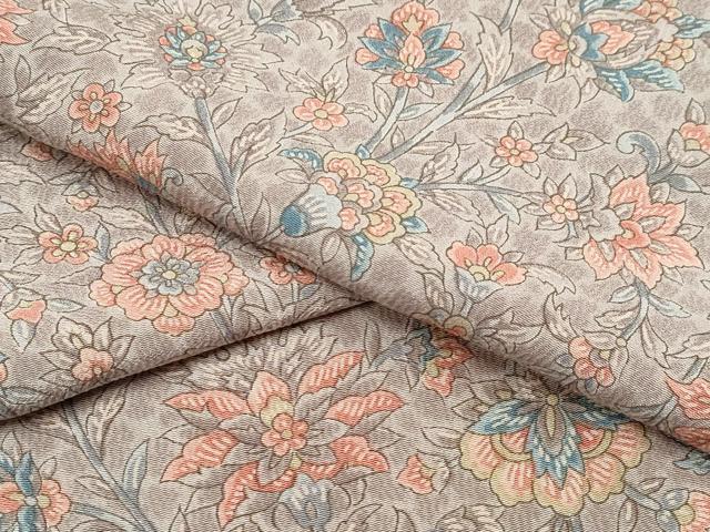 平和屋着物▽上質な小紋 単衣 更紗花文 正絹 逸品 CAAV3714dy