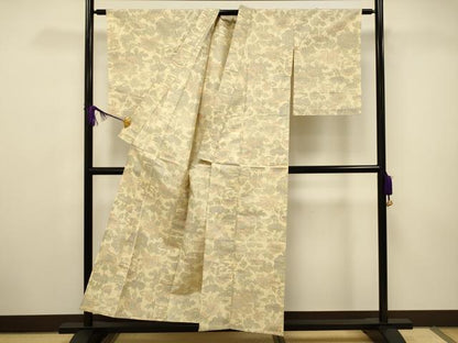 平和屋着物▽上質な紬 単衣 民芸手織 草花文 反端付き 正絹 逸品 未使用 CAAV3716dy