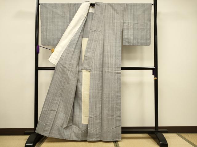 平和屋着物▽上質な紬　単衣　縞　正絹　逸品　CAAV3717dy