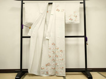 平和屋着物▽中国三大刺繍 スワトウ刺繍 訪問着 単衣 作家物 橘 枝梅文 金糸 正絹 逸品 CAAV3718dy