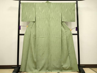 平和屋着物▽上質な色無地 単衣 草花地紋 苗色 正絹 逸品 CAAV3719dy