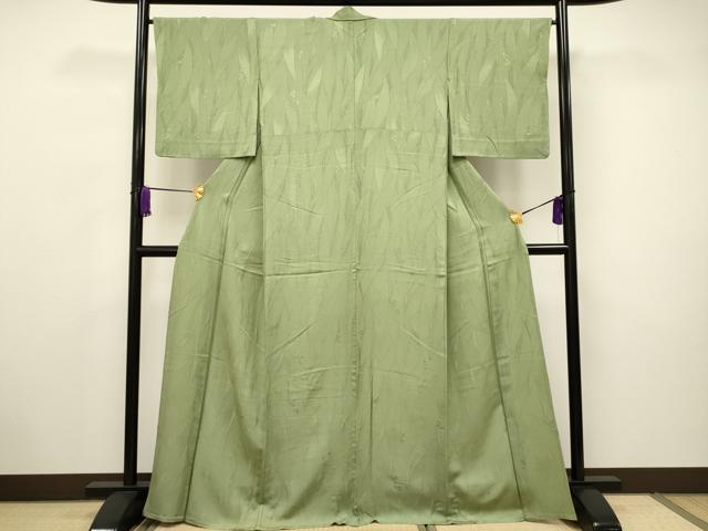 平和屋着物▽上質な色無地 単衣 草花地紋 苗色 正絹 逸品 CAAV3719dy