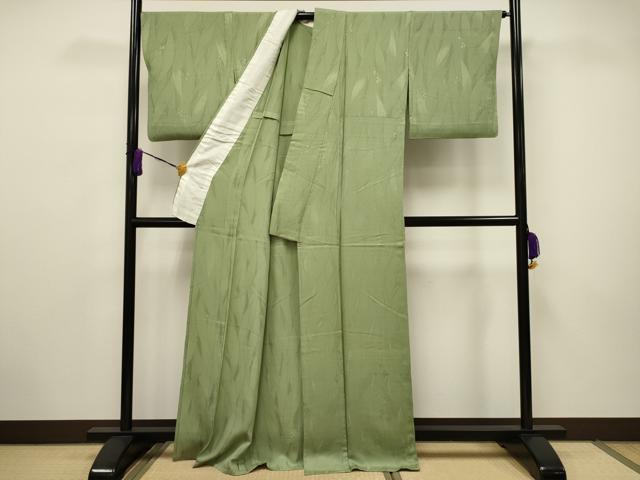 平和屋着物▽上質な色無地 単衣 草花地紋 苗色 正絹 逸品 CAAV3719dy