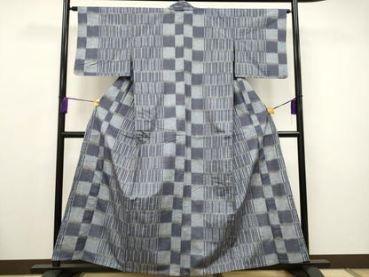 平和屋着物▽上質な紬 単衣 縞 正絹 逸品 CAAV3720dy
