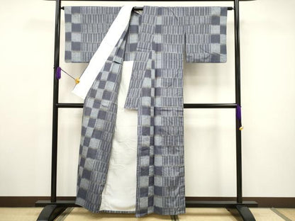 平和屋着物▽上質な紬 単衣 縞 正絹 逸品 CAAV3720dy