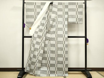 平和屋着物▽上質な紬 単衣 横段吉祥文 正絹 逸品 CAAV3721dy