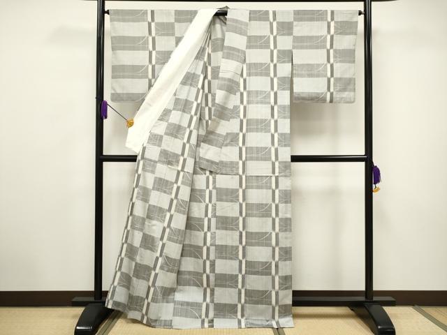 平和屋着物▽上質な紬 単衣 横段吉祥文 正絹 逸品 CAAV3721dy